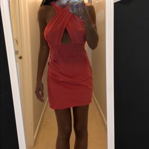 Sexy coral cocktail dress